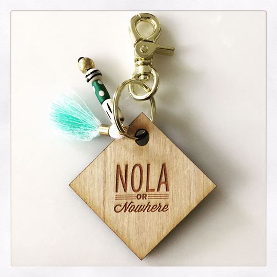 NOLA or Nowhere Stamped Wooden Keychain with Tassel