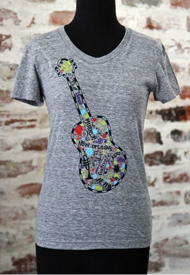 FEST Guitar Heather Gray Ladies Tri-blend Scoop Neck Tee