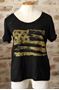 Gold Fleur De Lis Flag Wide U Neck Black Burnout Tee