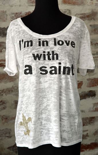 I'm In Love With a Saint Wide U Neck Burnout Tee