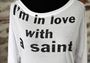 I'm In Love With a Saint Women's White Long-Sleeve Dolman Top