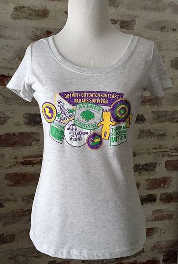 Mardi Gras Badges Ladies Tri-blend Scoop Neck Tee