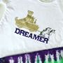 "Mardi Gras Dreamer" White Girls Sheer Jersey Raw Edge Raglan High Low Long Sleeve