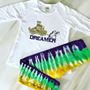 "Mardi Gras Dreamer" White Girls Sheer Jersey Raw Edge Raglan High Low Long Sleeve