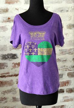 Mardi Gras Heart & Crown Ladies Tri-Blend Dolman Tee