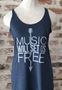 Music Will Set Us Free Indigo Blue Ladies Tri-blend Racerback Tank