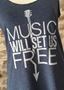 Music Will Set Us Free Indigo Blue Ladies Tri-blend Racerback Tank