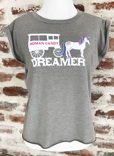 "Dreamer" Ladies' Flowy Muscle Tee with Rolled Cuff