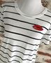 "Embroidered NOLA Kiss" Printed Ivory Ink Stripe Eco-Jersey T-Shirt