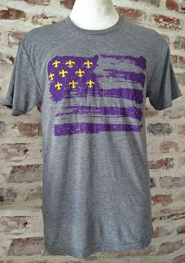 Purple & Gold Fleur De Lis Flag Unisex Tri-Blend Gray Crew Neck Tee