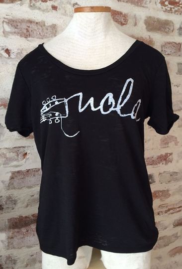 NOLA Strings Wide U Neck Black Burnout Tee