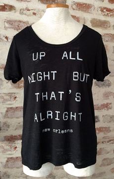 Up All Night But That's Alright Wide U Neck Black Burnout Tee