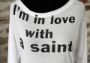 I'm In Love With a Saint Women's White Long-Sleeve Dolman Top