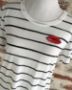 "Embroidered NOLA Kiss" Printed Ivory Ink Stripe Eco-Jersey T-Shirt